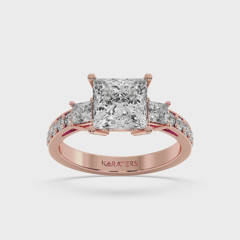 Princess Lab Grown Diamond Ring Rose Gold SideStones