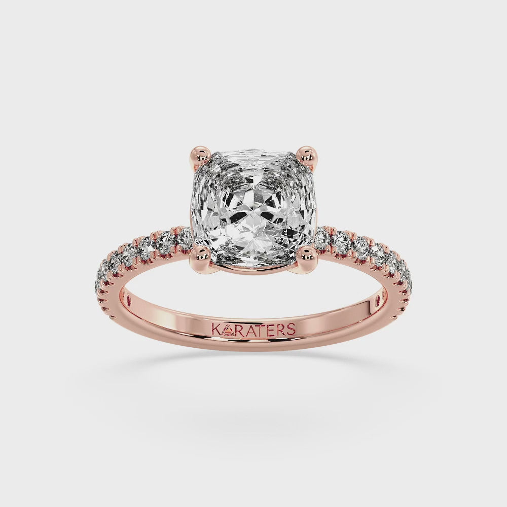 Cushion Lab grown Diamond Ring SideStones Rose