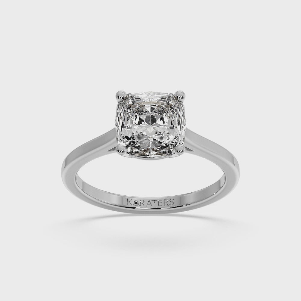 Cushion Cut Solitaire Lab Grown Diamond Ring White Gold