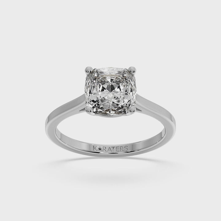 Cushion Cut Solitaire Lab Grown Diamond Ring White Gold