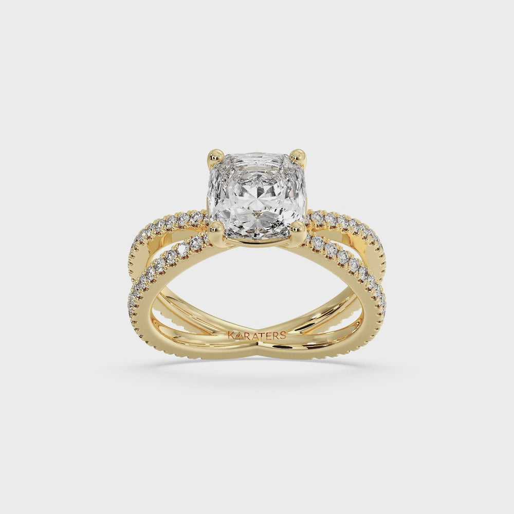 Cushion Lab Diamond Ring Double BAND Yellow Gold