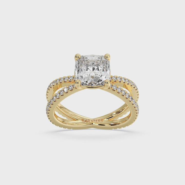 Cushion Lab Diamond Ring Double BAND Yellow Gold