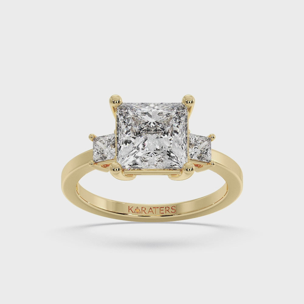 Princess-Cut Lab Diamond Solitaire Ring Halo Yellow