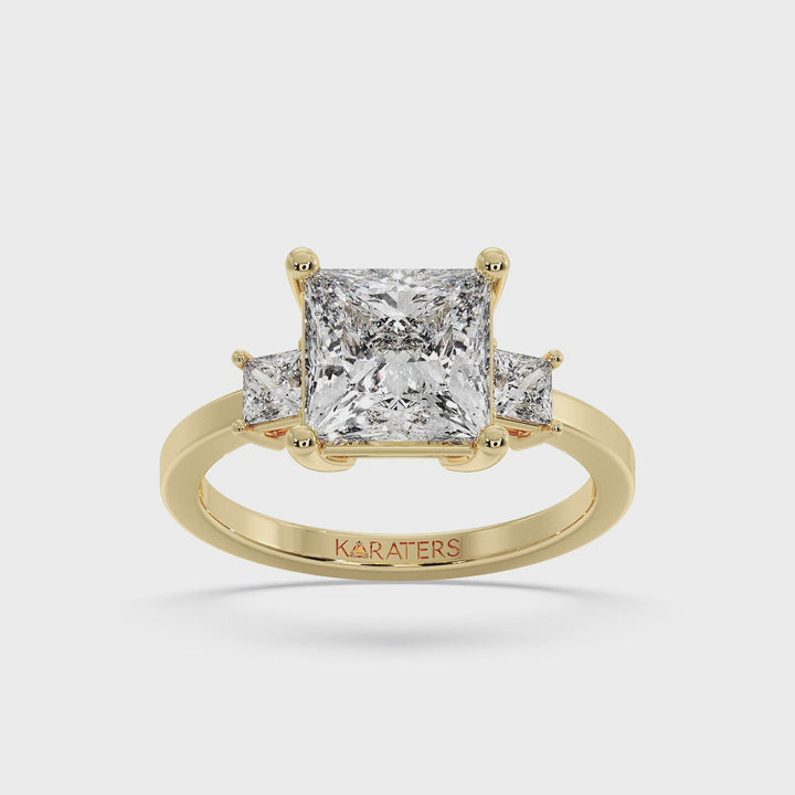 Princess-Cut Lab Diamond Solitaire Ring Halo Yellow