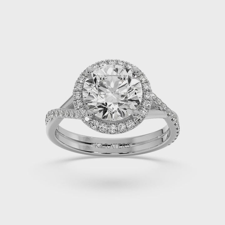 Velsen - Round Cut Halo Lab Grown Diamond Engagement Ring, White Gold