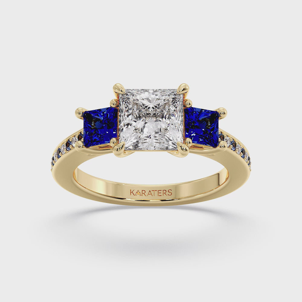 Princess Cut Lab Diamond Yellow Ring Sapphire Sidestones