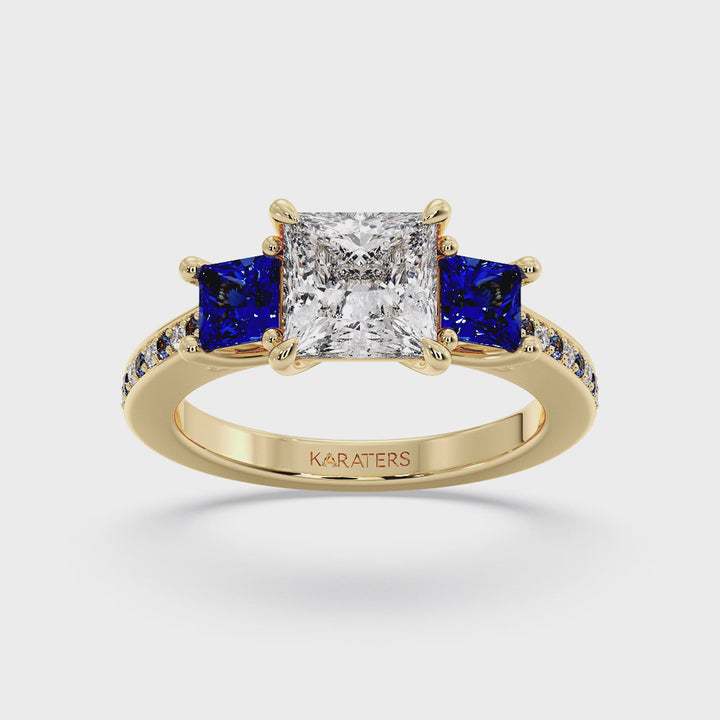 Princess Cut Lab Diamond Yellow Ring Sapphire Sidestones