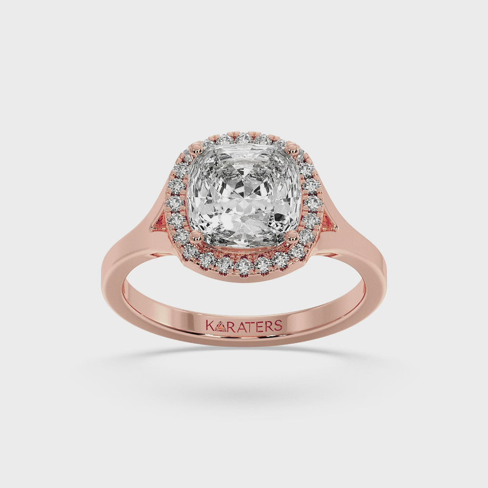 Cushion Lab Diamond Solitaire Rose Gold Ring Halo