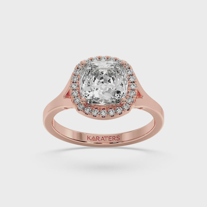Cushion Lab Diamond Solitaire Rose Gold Ring Halo
