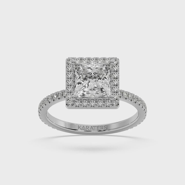 Princess Lab Diamond Ring with Pavé Side Stones & Halo White