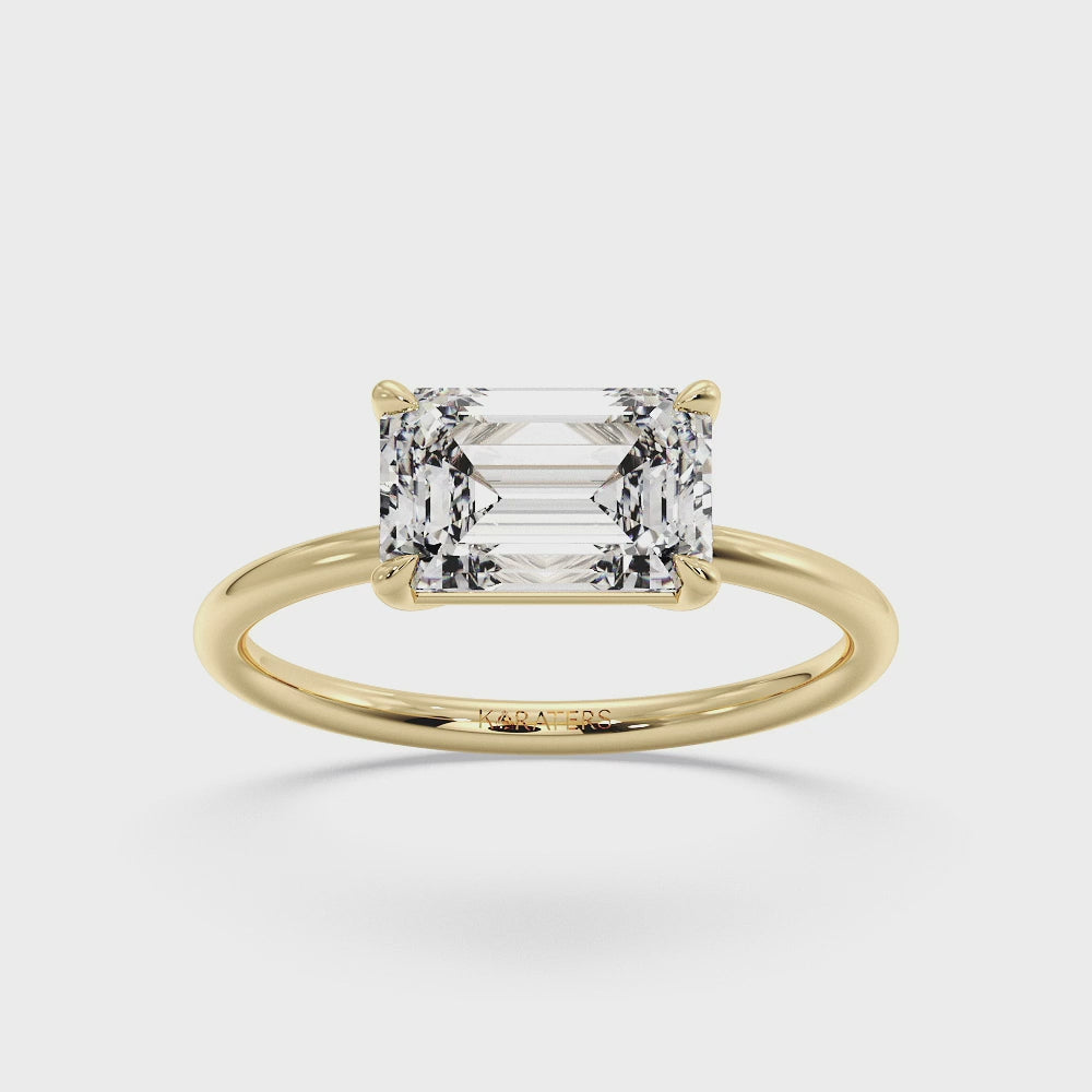 Emerald-Cut Lab Diamond Ring East-West Set Yellow Gold