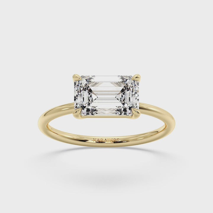 Emerald-Cut Lab Diamond Ring East-West Set Yellow Gold