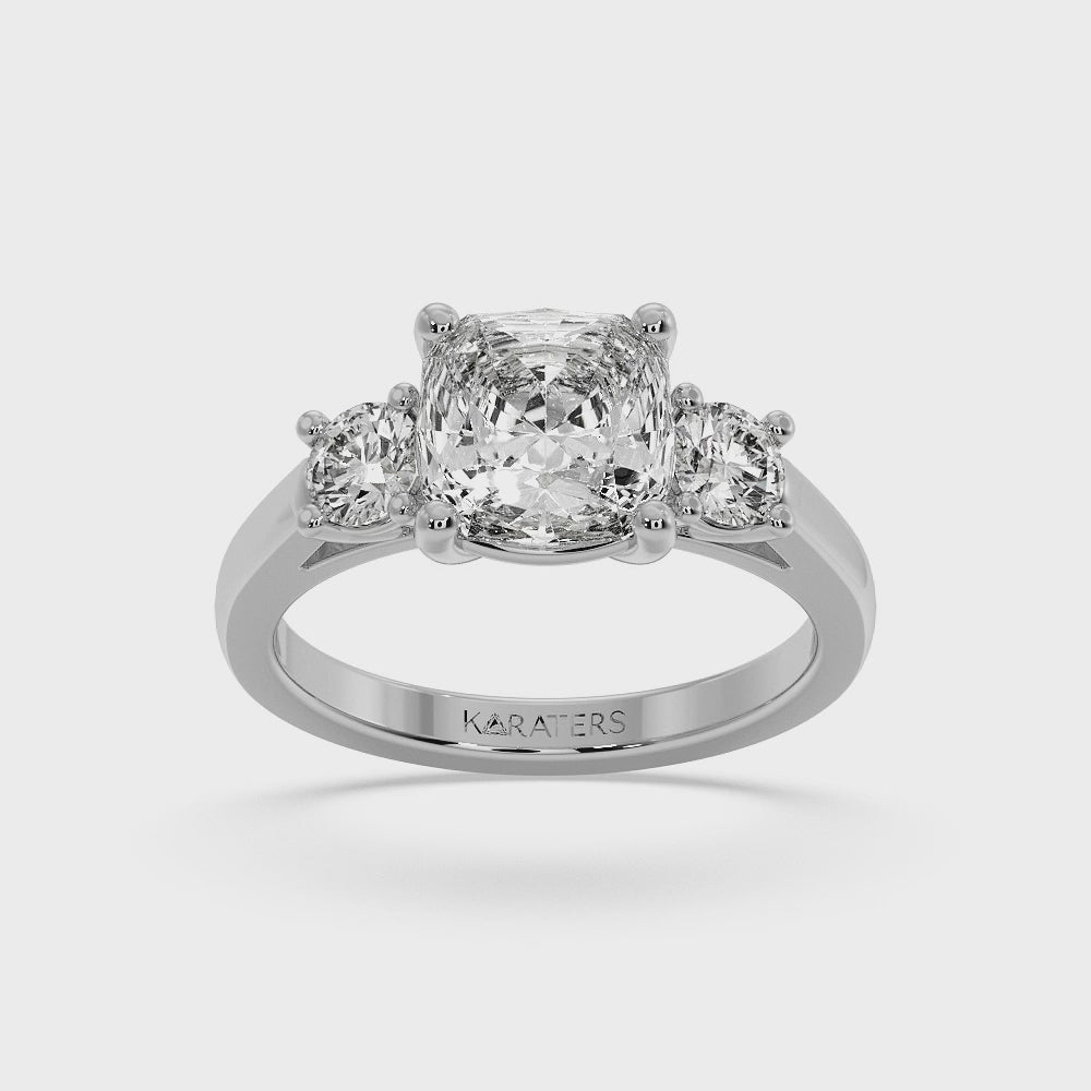 Cushion Solitaire Lab Diamond White Ring SideStones