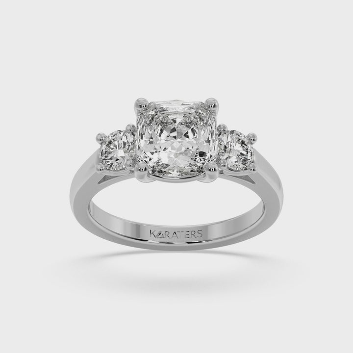 Cushion Solitaire Lab Diamond White Ring SideStones