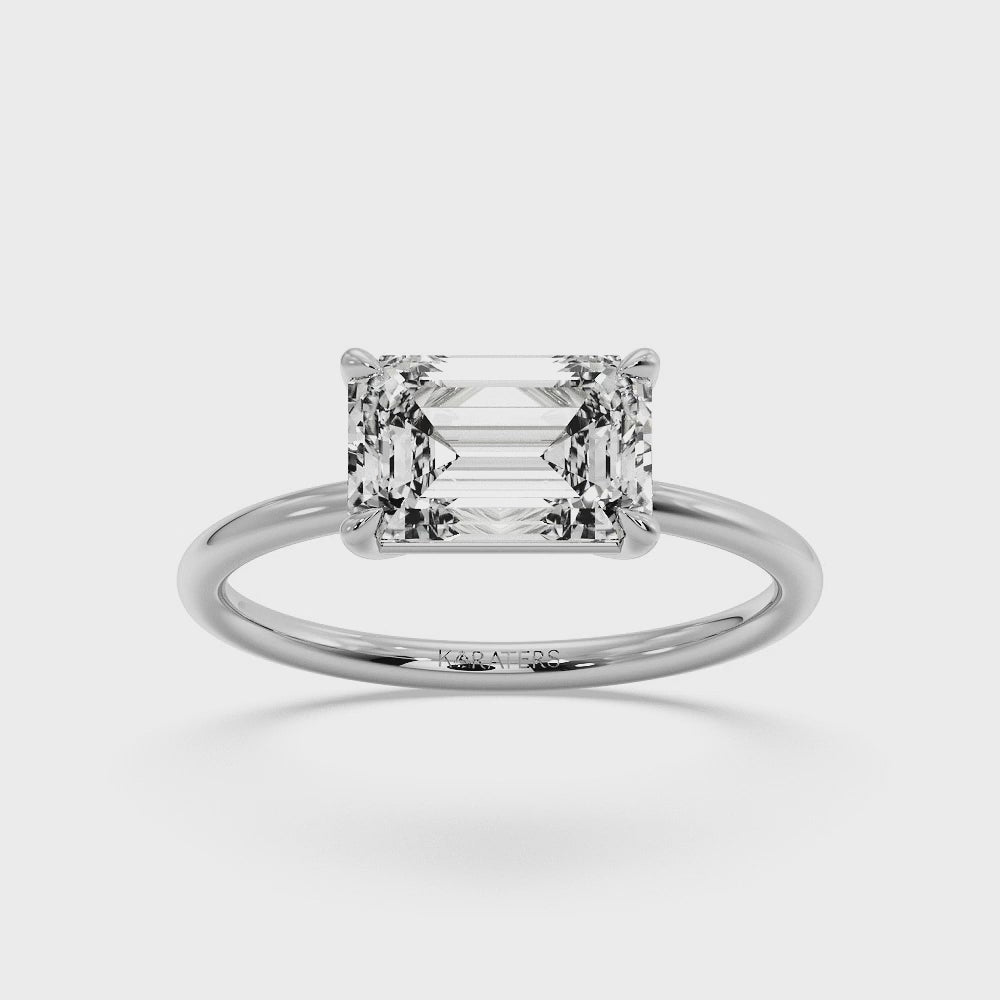 Emerald-Cut Lab Diamond Ring East-West Set White Gold