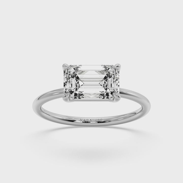 Emerald-Cut Lab Diamond Ring East-West Set White Gold