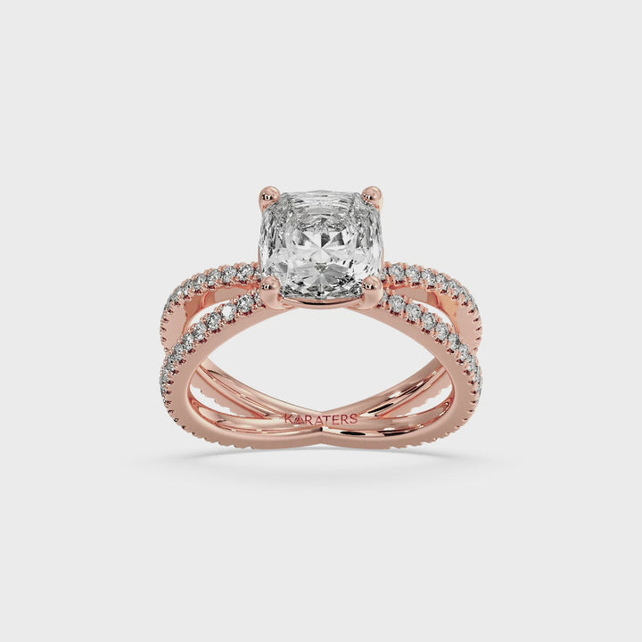 Cushion Lab Diamond Ring Double BAND Rose Gold