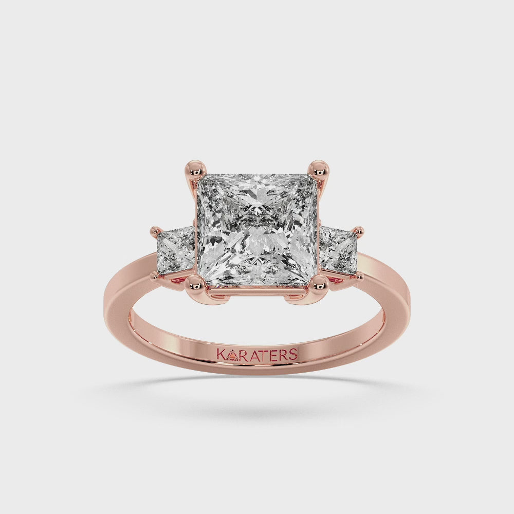 Princess-Cut Lab Diamond Solitaire Rose Ring Halo