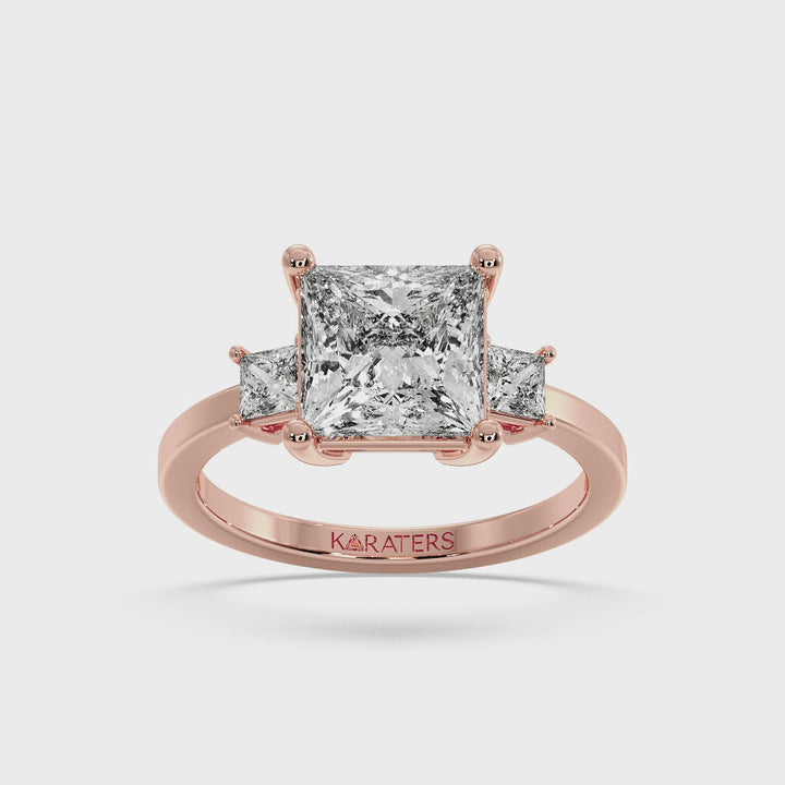 Princess-Cut Lab Diamond Solitaire Rose Ring Halo