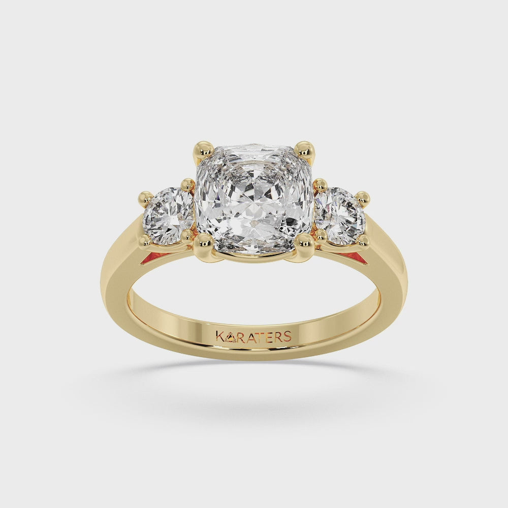 Cushion Cut Solitaire Lab Diamond Yellow Ring SideStones