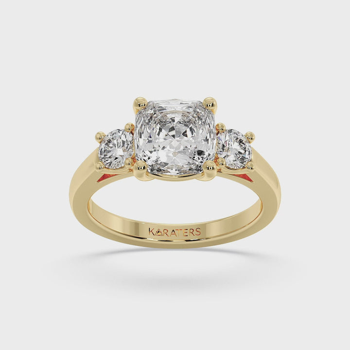 Cushion Cut Solitaire Lab Diamond Yellow Ring SideStones