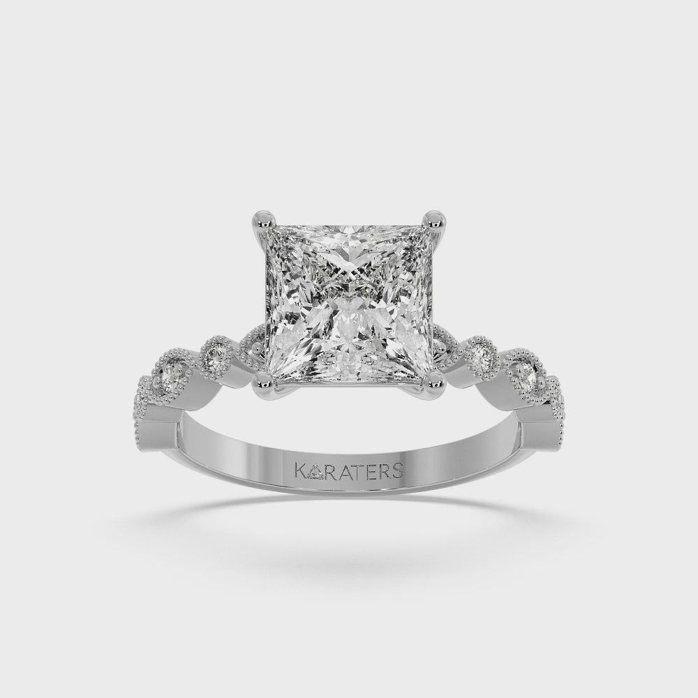 Princess-Cut Engagement Ring with Side Stone White