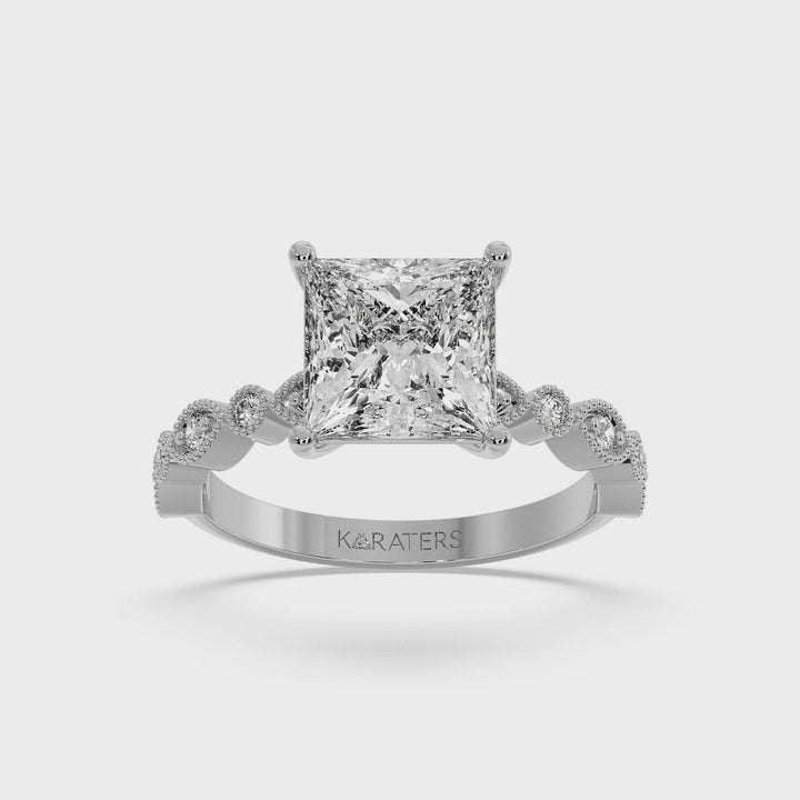 Princess-Cut Engagement Ring with Side Stone White
