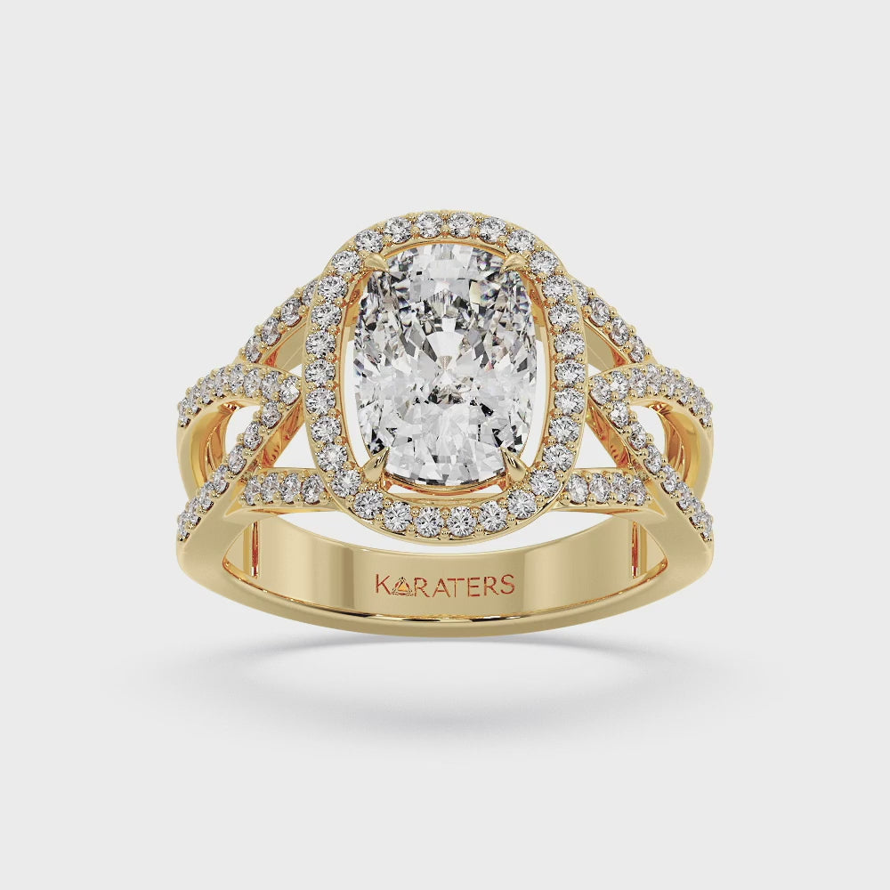 Anemone - Elongated Cushion Cut Lab Grown Yellow Gold Diamond Engagement Ring with Twist Band and Sidestones