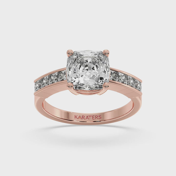 Cushion Cut Lab Diamond Ring SideStones Rose