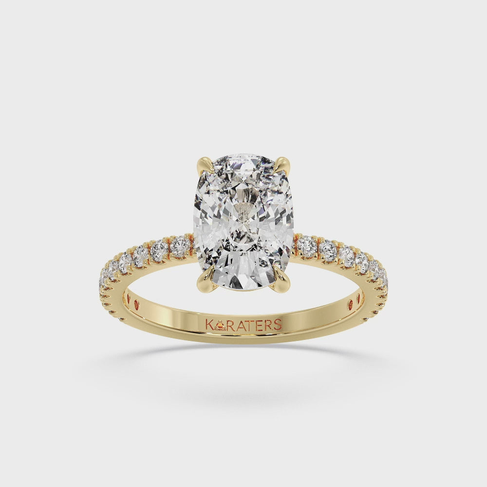 Elongated Cushion Lab Diamond Ring Yellow Sidestones