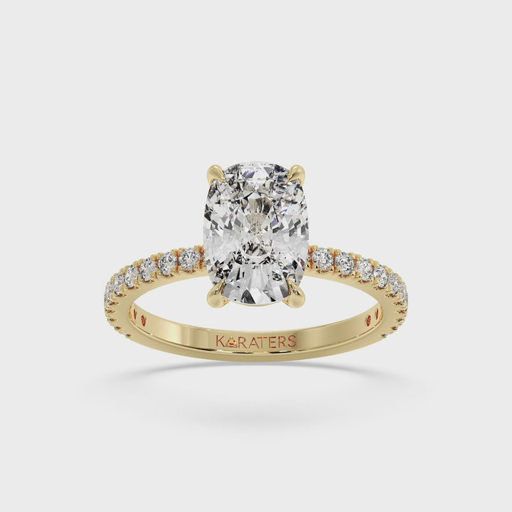 Elongated Cushion Lab Diamond Ring Yellow Sidestones