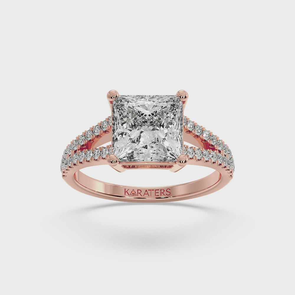 Princess-Cut Rose Ring Double Band & Side Stones