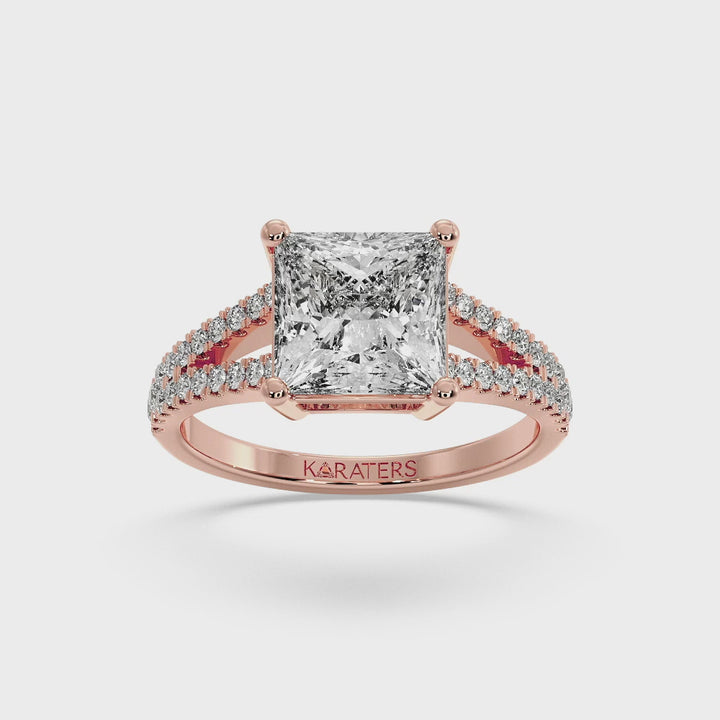 Princess-Cut Rose Ring Double Band & Side Stones