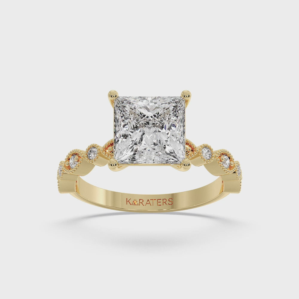Princess-Cut Engagement Ring with Side Stone Yellow