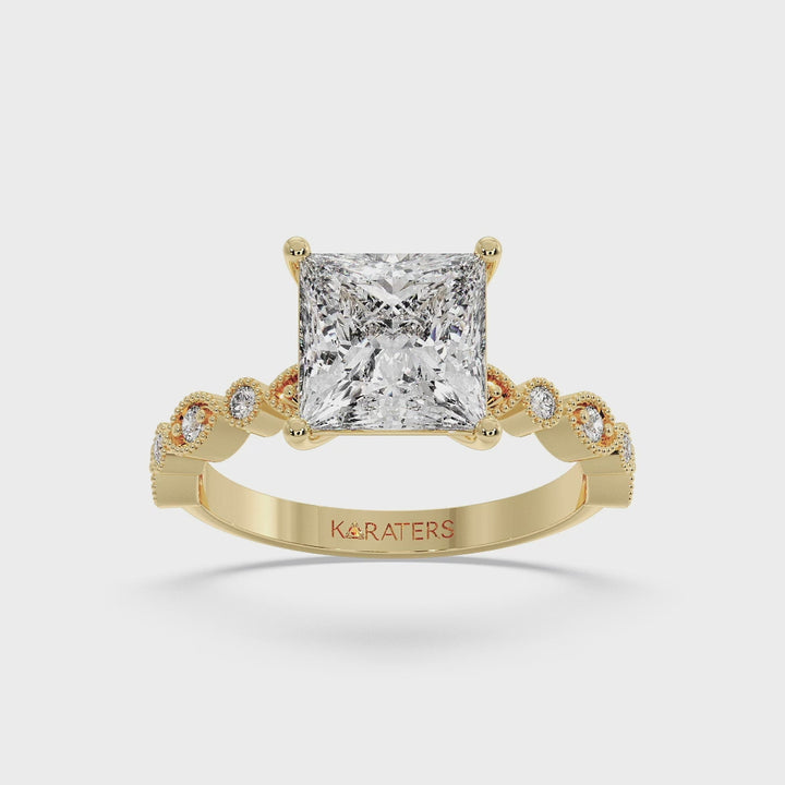 Princess-Cut Engagement Ring with Side Stone Yellow