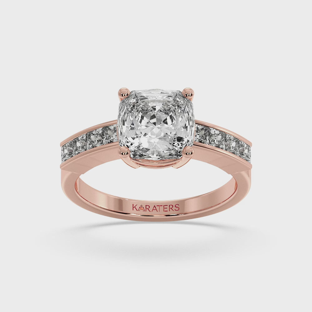 Cushion cut Lab Diamond Ring Channel  Band Rose Gold