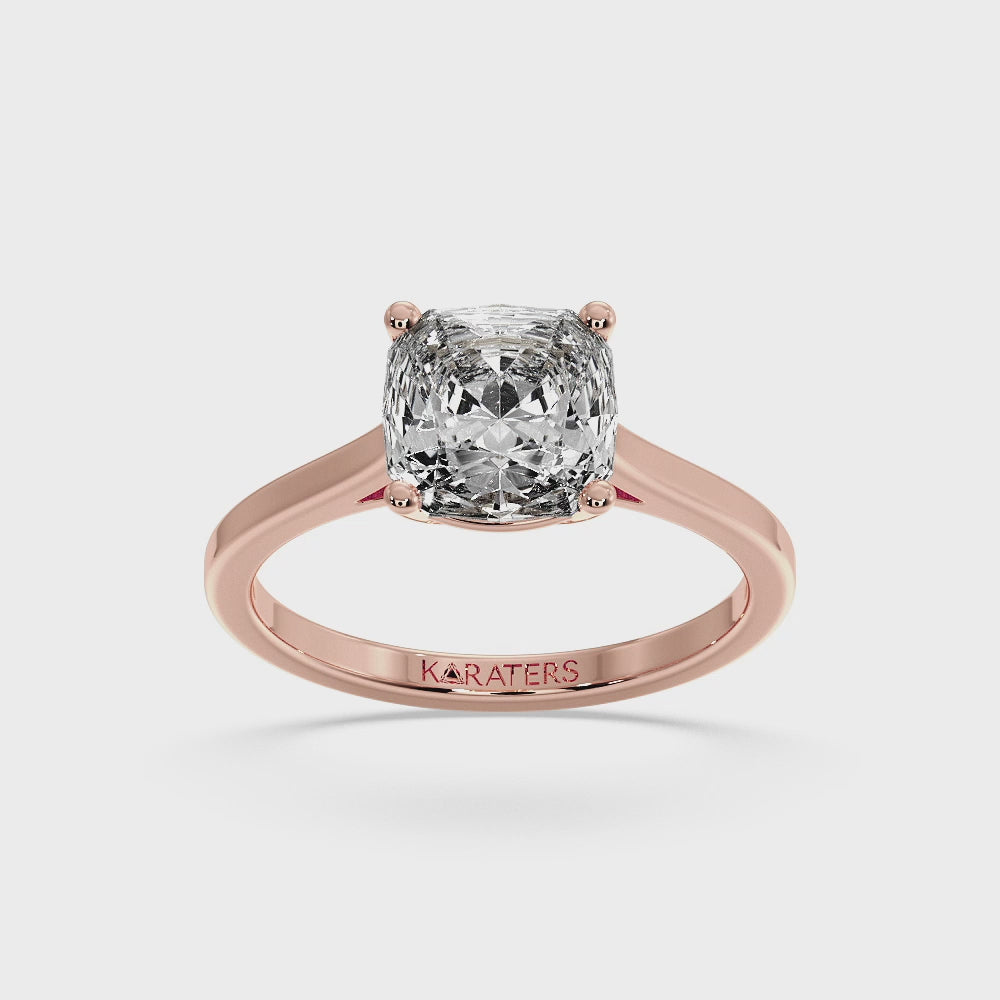 Cushion Cut Solitaire Lab Diamond Ring Rose Gold