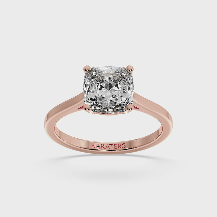 Cushion Cut Solitaire Lab Diamond Ring Rose Gold