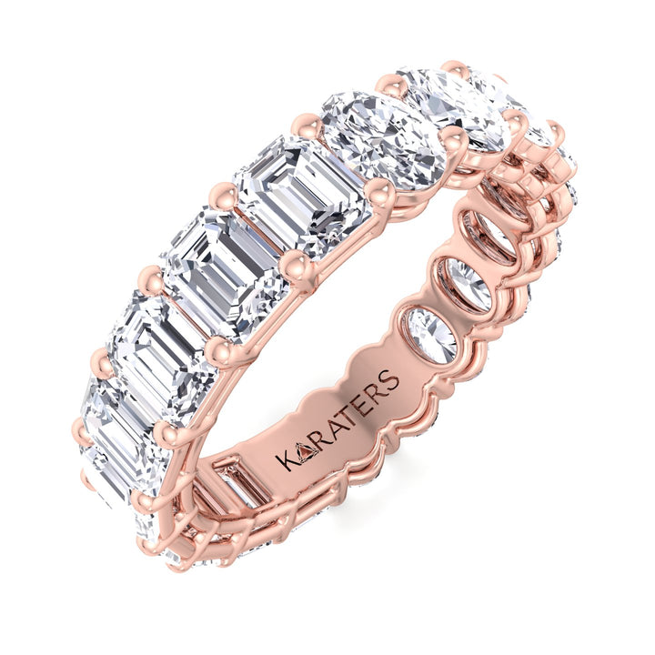 Alcántara-Double Shape, Emerald and Oval Lab Rose Gold Diamond Eternity Band, Tilted