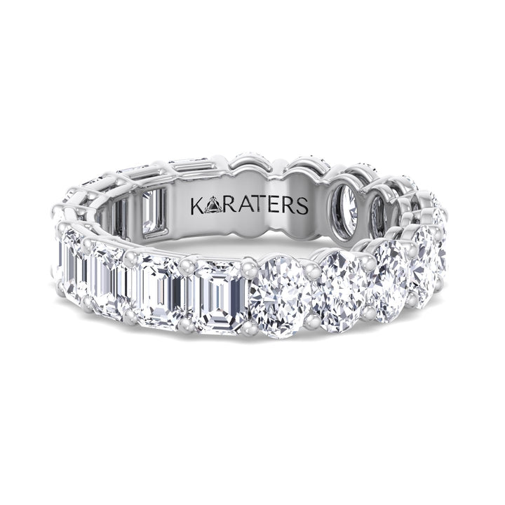 Alcántara-Double Shape, Emerald and Oval Lab White Gold Diamond Eternity Band, Front