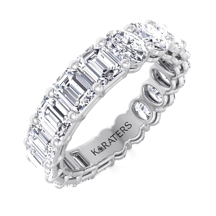 Alcántara-Double Shape, Emerald and Oval Lab White Gold Diamond Eternity Band, Tilted