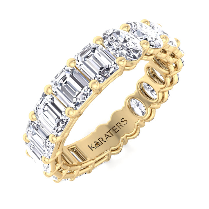 Alcántara-Double Shape, Emerald and Oval Lab Yellow Gold Diamond Eternity Band, Top Down
