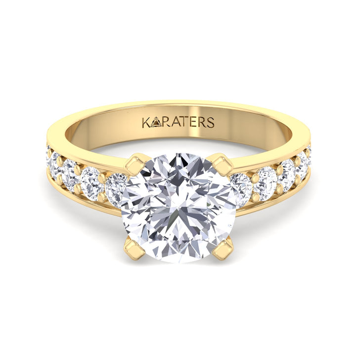 Almere - Round Cut Lab Diamond Engagement Ring, Yellow Gold, Front