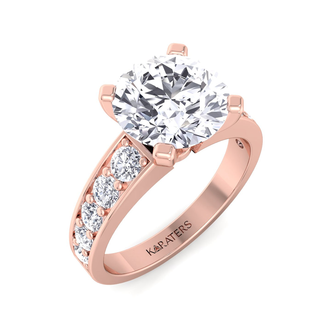 Almere - Round Lab Diamond Engagement Ring, Sidestones, Rose Gold, Profile