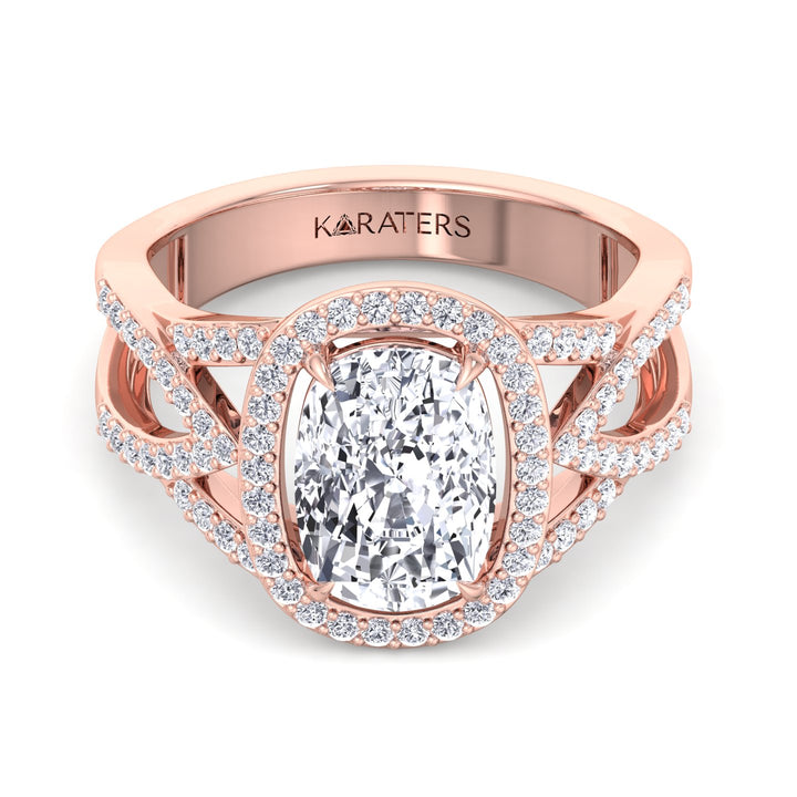 Anemone-Elongated Cushion Cut Lab-Grown Rose Gold Diamond Ring, Front