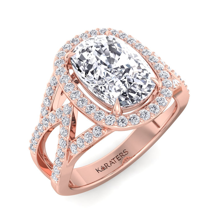 Anemone-Elongated Cushion Cut Lab-Grown Rose Gold Diamond Ring, Top Down