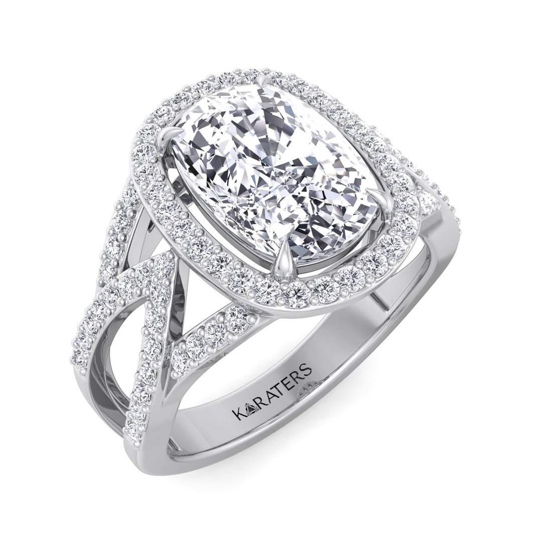Anemone - Elongated Cushion Cut Lab White Gold Diamond Ring, Top Down