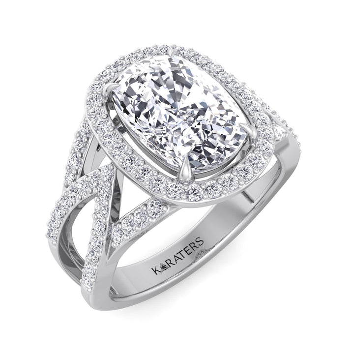 Anemone - Elongated Cushion Cut Lab White Gold Diamond Ring, Top Down
