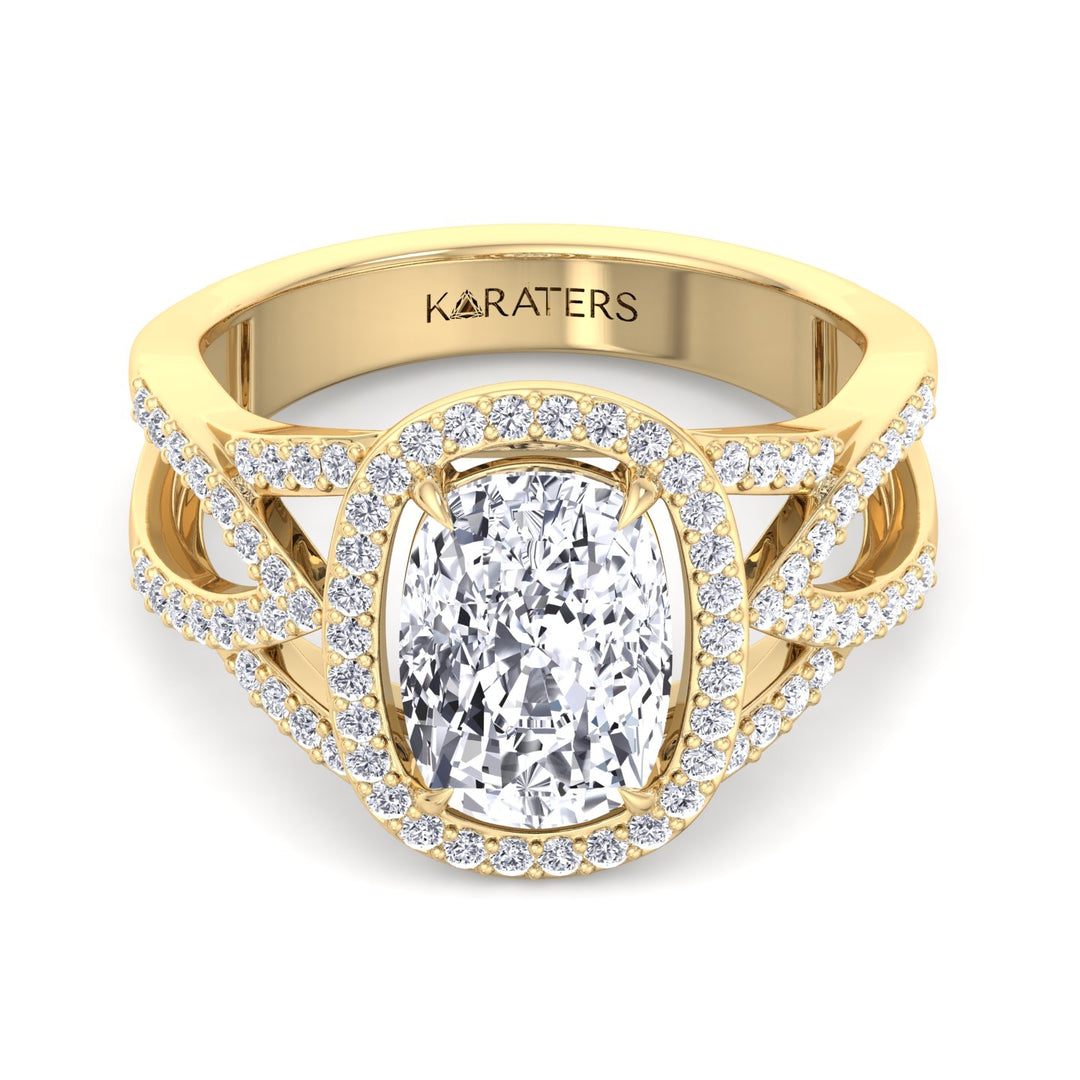 Anemone - Elongated Cushion Cut Lab Yellow Gold Diamond Engagement Ring, Front