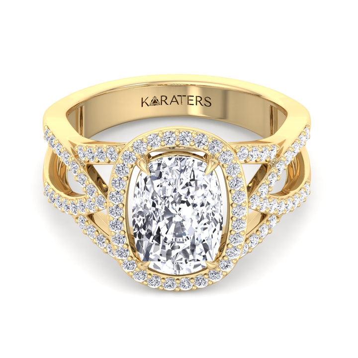 Anemone - Elongated Cushion Cut Lab Yellow Gold Diamond Engagement Ring, Front